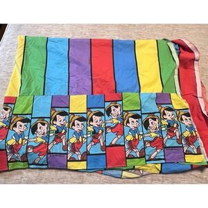 Vintage 1990s Disney Pinocchio Twin‎ Flat Sheet Rainbow Stripes Made in USA rare